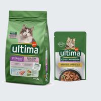 10kg Ultima Cat Sterilized Sensible pisztráng száraz macskatáp+4x70g Expert Nutrition Difficult Appetite tonhal & csirke nedves macskatáp ingyen