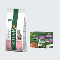 12kg Libra Adult lazac száraz macskatáp+8x85g Ultima Cat Sterilized mix II (csirke, marha, tonhal, tengeri hal) nedves macskatáp ingyen