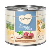 12x200g Feringa Single Meat kacsa, túró & macskagyökér konzerv nedves macskatáp 15% árengedménnyel