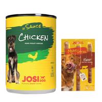 12x415g JosiDog csirke szószban nedves kutyatáp+2x33g JosiDog Meat Sticks marha kutyasnack ingyen