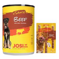 12x415g JosiDog marha szószban nedves kutyatáp+2x33g JosiDog Meat Sticks marha kutyasnack ingyen