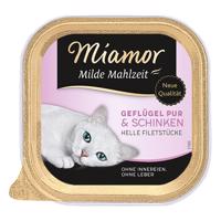 24x100g Miamor Milde Mahlzeit szárnyas pur & sonka nedves macskatáp