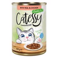 24x400g Catessy falatok nedves macskatáp- Borjú & csirke szószban