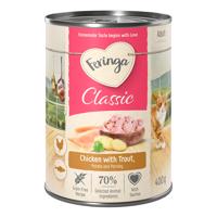 24x400g Feringa Classic Meat Menü Csirke & pisztráng nedves macskatáp 20+4 ingyen akcióban