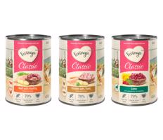 24x400g Feringa Classic Meat Menü Mix csomag 3: vad, marha & szárnyas, csirke & pisztráng nedves macskatáp 20+4 ingyen akcióban