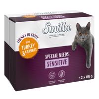 24x85g Smilla Adult Sensitive falatok zöldséggel szószban nedves macskatáp