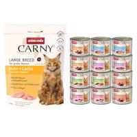 350g animonda Carny Large Breed csirke + lazac száraz macskatáp+6x200 g animonda Carny Adult Szárnyasmix (6 változat - marha nélkül) nedves macskatáp 20% árengedménnyel