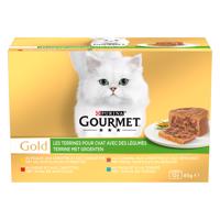 48x85g Gourmet Gold Terrine Zöldséggel nedves macskatáp 3+1 ingyen