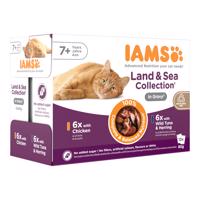 48x85g IAMS Advanced Nutrition Senior szárazföld & tenger mix szószban nedves macskatáp 36+12