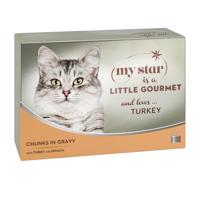 48x85g My Star falatok szószban Gourmet konzerv nedves macskatáp- Pulyka & spenót