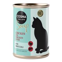 6x100g Cosma Soup Csirkfilé, csirkemáj & brokkoli nedves macskatáp akciós áron