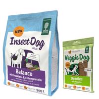900g Green Petfood InsectDog Balance rovarok & csirke száraz kutyatáp+180g VeggieDog Denties kutyasnack ingyen